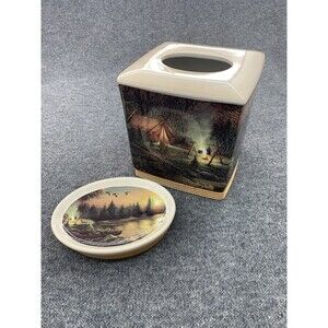 Vintage Terry Redlin Ceramic Tissue Box Cover And Soap Dish Set